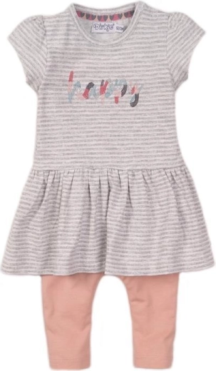 Dirkje tweedelige set jurk en legging voor baby – grijs gemêleerd en dusty pink