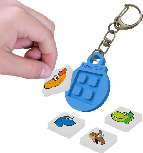 Pixie Crew ronde sleutelhanger Dino met multipixels