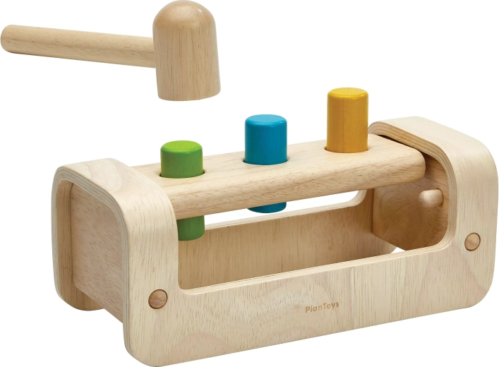 PlanToys houten hamerbank met gekleurde cilindertjes