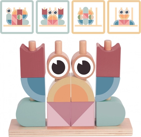 Houten krab-puzzel TOOKY TOY – pastelkleurige stapelblokken