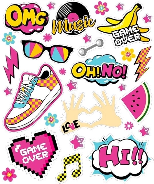 Strijkpatches OMG – groot vel 20 × 30 cm