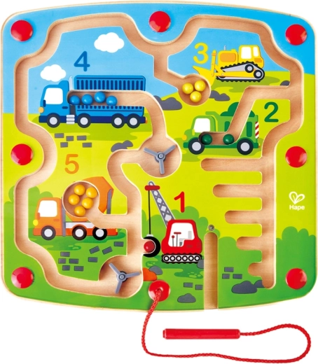 Doolhof met vrachtwagens, magnetische pen en kralen