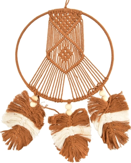 Bruine katoenen dromenvanger 65 cm – boho hangdecoratie