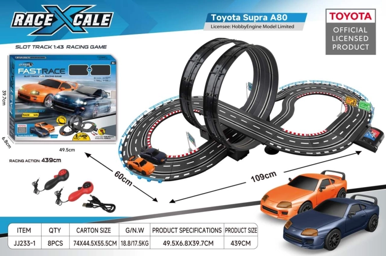 Racebaan met afstandsbediening Toyota Supra 1:43, 109 × 60 cm