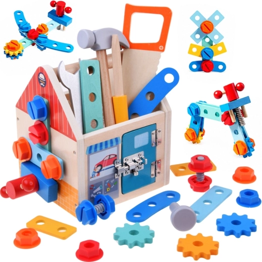 Houten huisje – set voor kleine klussers met gereedschap en schroeven