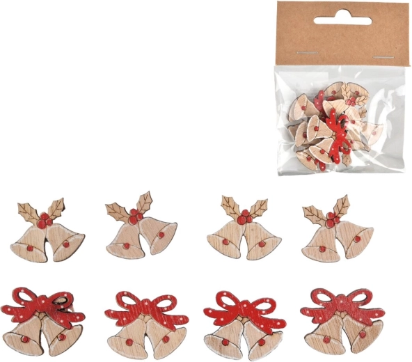 Houten decoratieve belletjes beige 3,5 cm (8 stuks)