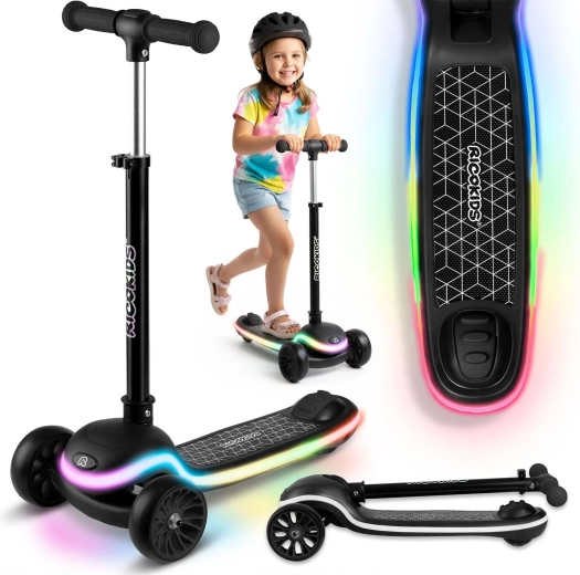 Kinder driewielige balansstep met LED-onderstel Ricokids Leddi – zwart