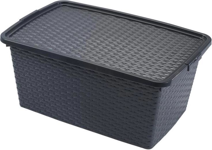 Heidrun kunststof opbergbox met deksel rattan 40 l