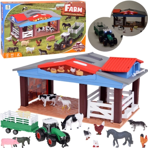 Kinderboerderij met dieren, tractor en aanhanger met licht en geluid