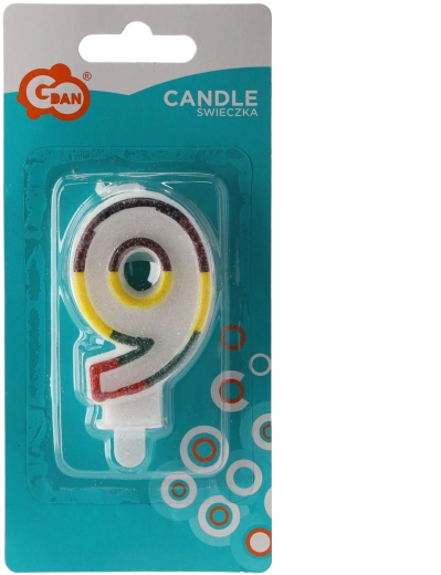 Verjaardagskaars nummer 9 met glinsterende rand