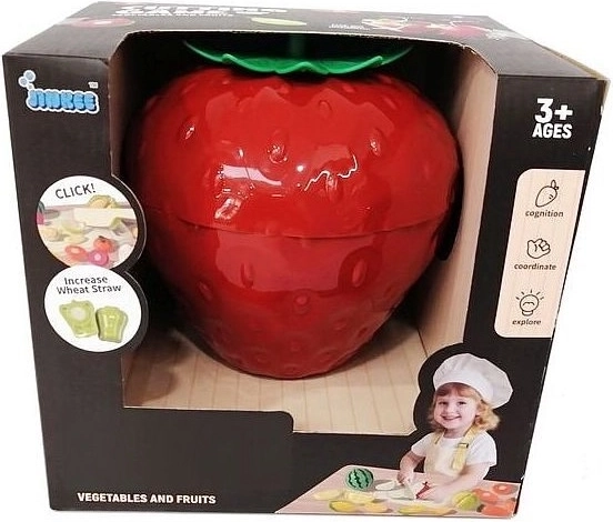 Snijdf fruit en groenten in een doos in de vorm van een aardbei – 14 delen
