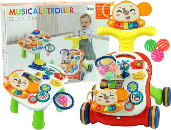 Interactieve looptrainer en educatieve speeltafel 2-in-1 – rood