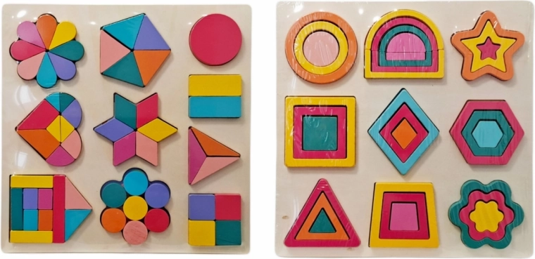 Houten educatieve inlegpuzzel met kleurrijke vormen - 1 stuk