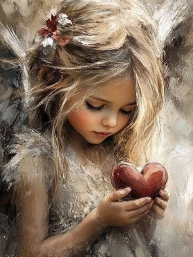 Diamantschilderen – meisje met hart 30 × 40 cm