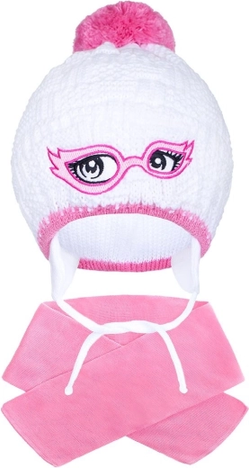 winter gebreide kinder muts met sjaal New Baby roze (3–4 jaar)