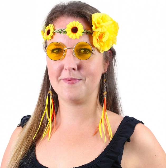 Set Hippies Geel - Hoofdband, Oorbellen en Bril
