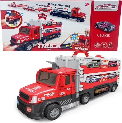 Brandweertruck 2-in-1 met licht, geluid en 6 autootjes