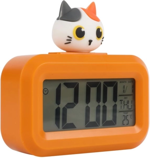 Oranje wekker met katje