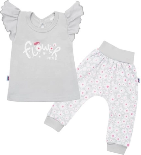 Kinderkatoenen set New Baby Happy Flower, grijs
