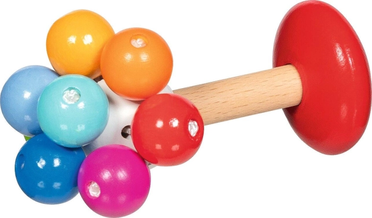 Houten rammelaar met ring in regenboogdesign - 1 stuk