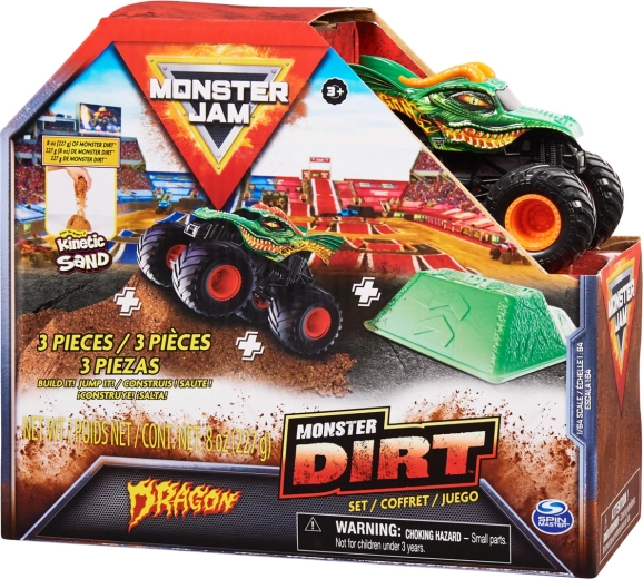Monster Jam Dragon – metalen monstertruck 1:64 met springramp en zand