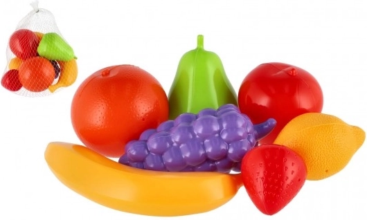 Plastic fruit voor kinderkeukentje in net (7 stuks)