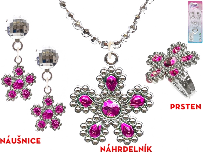Glitterende kindersieradenset – ketting en oorbellen (hart of bloem)