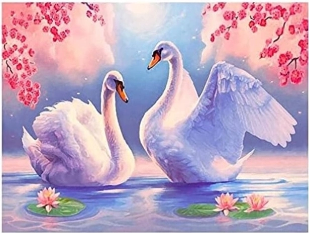 Diamant schilderen Zwanen tussen lelies 30 × 40 cm
