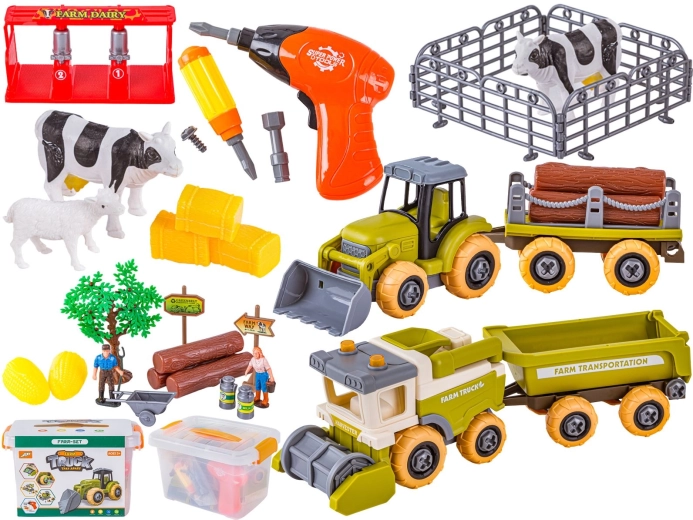 Mini boerderij schroefset met tractor, maaidorser en accessoires in een koffertje