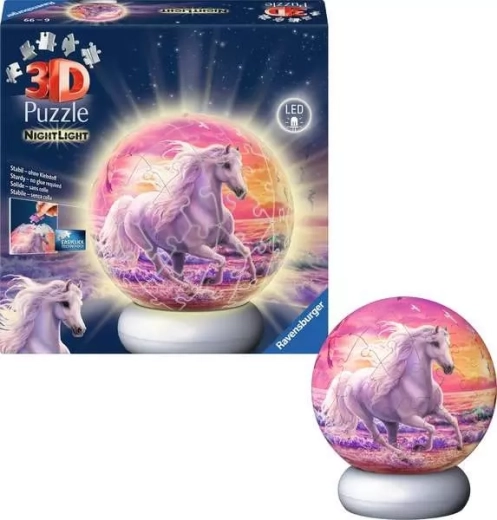 Ravensburger lichtgevende 3D puzzelbol Paard – nachteditie, 72 stukjes