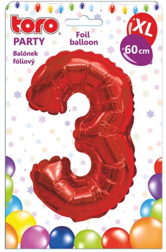 Folieballon cijfer 3, 60 cm, rood