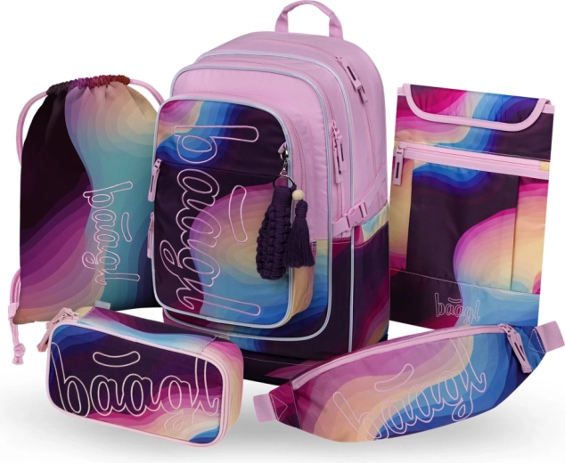 Baagl schoolset 5 stuks Cubic Lyra – rugzak, etui, gymzak, heuptasje en laptophoes (GRS)