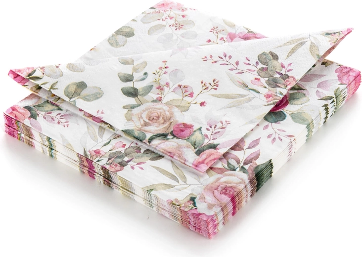 Papieren servetten met rozen Pink Rose 33 × 33 cm, 3-laags, 20 stuks