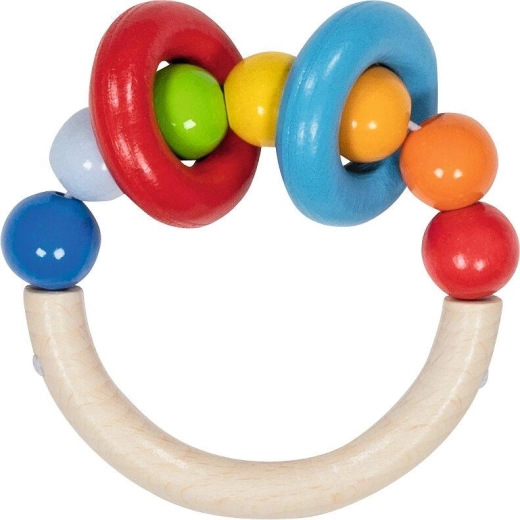 Houten tast-/grijpring half rond met kralen en 2 ringen - 1 stuk