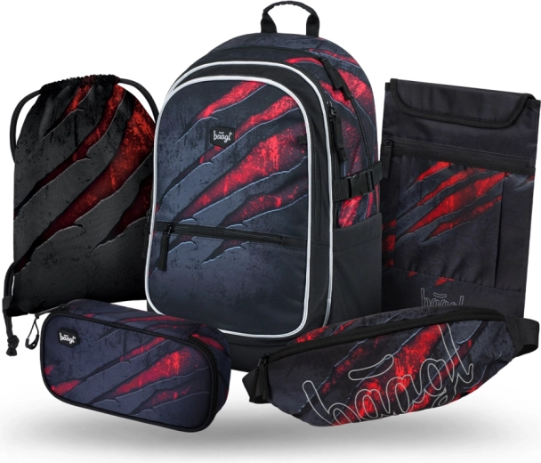 Baagl schoolset Core Lava – rugzak, etui, gymsack, heuptas en laptophoes