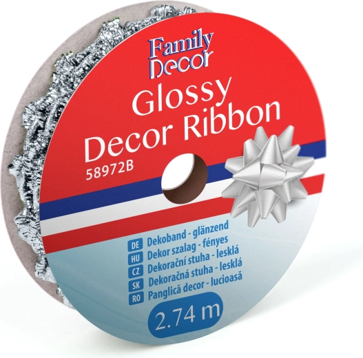 Glanzend zilverkleurig decoratielint 2,74 m