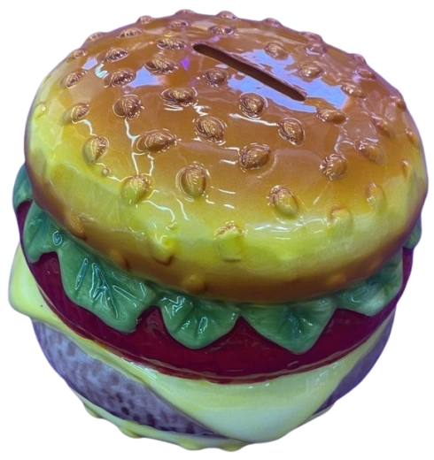 Keramische spaarpot hamburger