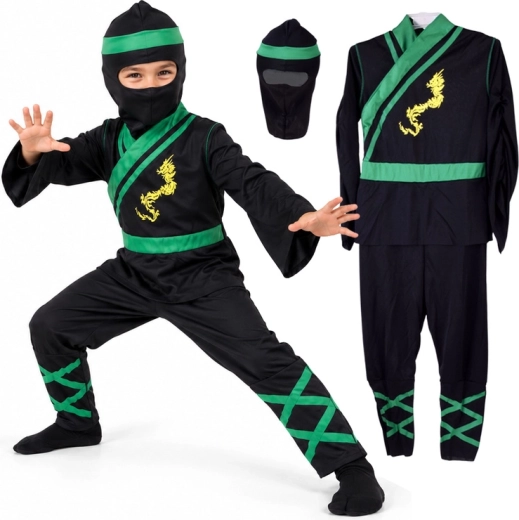 Kinderkostuum ninja met groene details, maat M