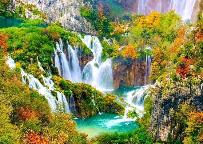 Puzzel ENJOY Plitvicé watervallen in de herfst – 1000 stukjes