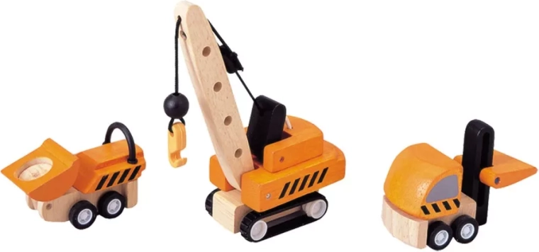 PlanToys set houten auto’s – bouwvoertuigen