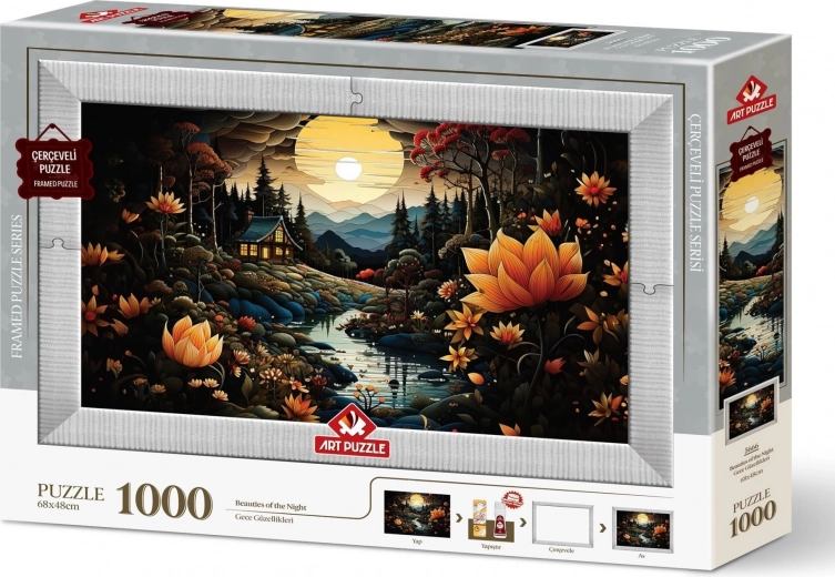 Puzzel Nachtelijke Schoonheden 3-in-1 met Frame en Lijm, 1000 Stukken