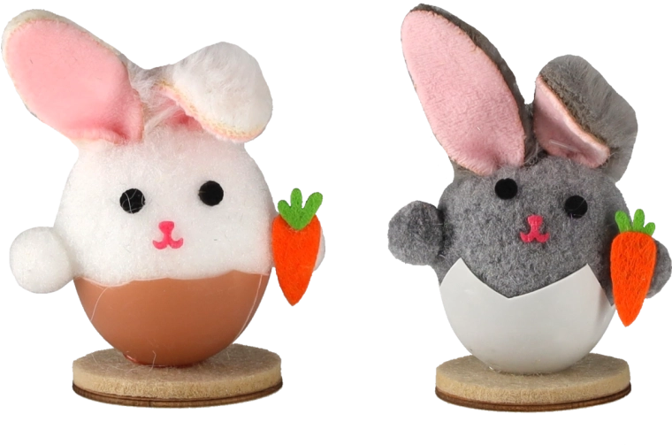 Paasdecoratie konijntje in eierschaal op houten voet
