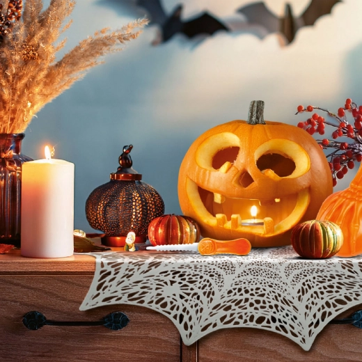 Halloween-spinnenwebmatje, zilverkleurig, 37 cm
