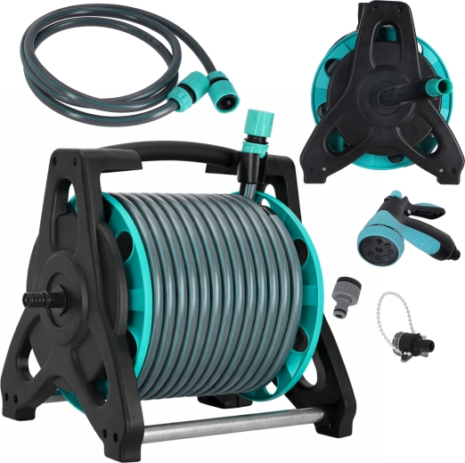 Tuinwaterslang op haspel 30 m met standaard en sproeier