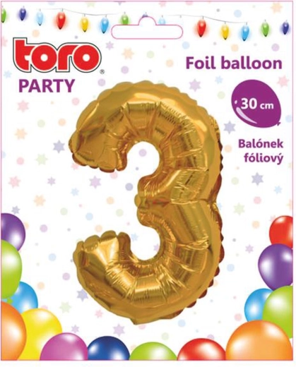 Fólieballon cijfer 3, 30 cm, goud TORO
