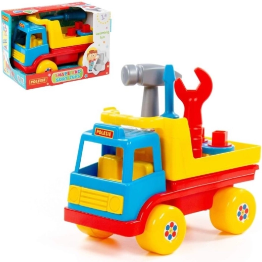 Didactische auto met gereedschap voor de allerkleinsten