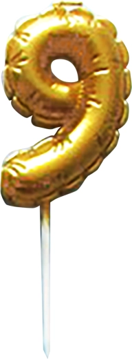 Taartkaars cijfer 9 goud prikker 6 cm