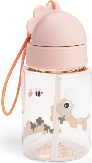 Done by Deer kinderfles met rietje Tiny farm roze 280 ml