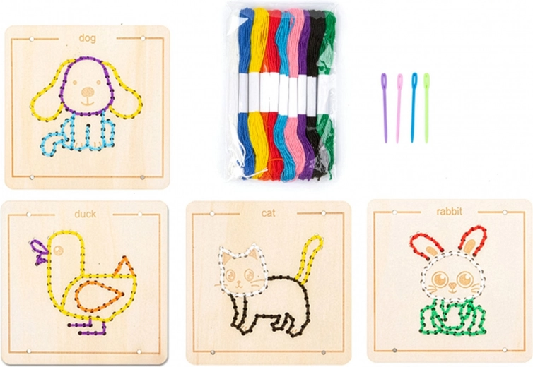 Houten borduren met dieren - 4 stuks