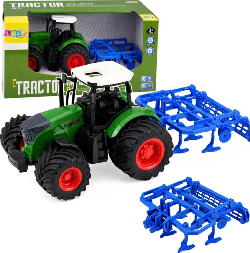 Landbouwtractor met aanbouwcultivator 1:24 groen